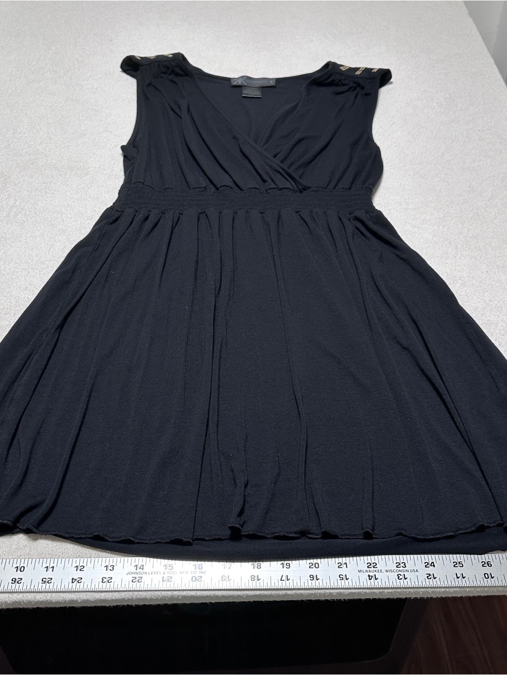 Kardashian Kollection Black Sleeveless V-Neck Smocked Waist Dress